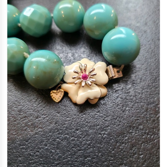 Stella &Dot vintage Y2K hand painted Turquoise chunky BLOOM beaded necklace - Picture 2 of 9